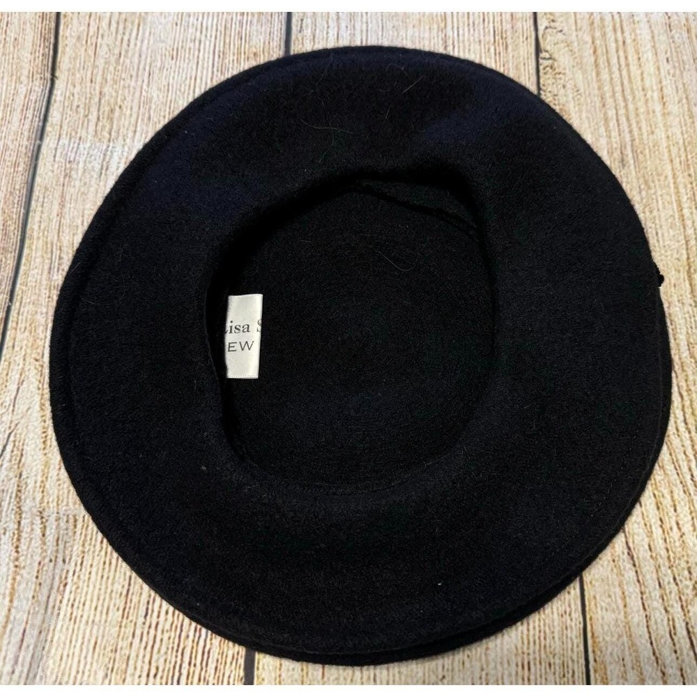 Vintage Lisa Shaub New York Black Felted Wool Hat Beret Hat Tb12 - Picture 5 of 6